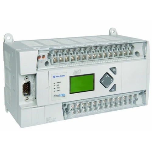 Side view of Allen-Bradley MicroLogix 1400 PLC 1766-L32BXB showing ports and mounting slots