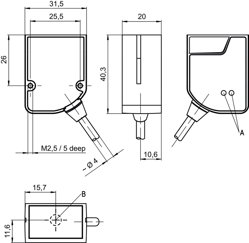 diagrams of Stationary 2D Code Reader DCR55M2 for industrial barcode and data matrix scanning