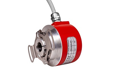 Leuze EI 1058 rotary encoder with 360 pulses and shaft output.