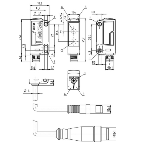 HT3C/2N-M8 - Diffuse sensor with background suppression