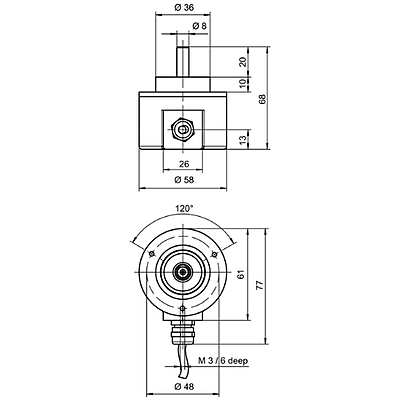Connection details: 2 m grey PVC cable with 8 conductors, Leuze encoder. Connection details: 2 m grey PVC cable with 8 conductors, Leuze encoder.