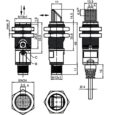 Diagram showing operating range of 0.001–0.215 m for Leuze FT328.3/2N‑M12 Diagram showing operating range of 0.001–0.215 m for Leuze FT328.3/2N‑M12
