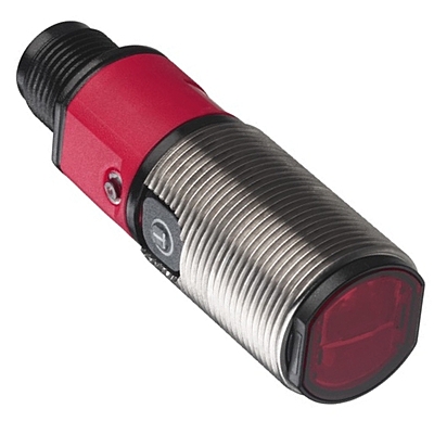Status LEDs and rugged housing of Leuze FT328.3/2N‑M12 sensor Status LEDs and rugged housing of Leuze FT328.3/2N‑M12 sensor